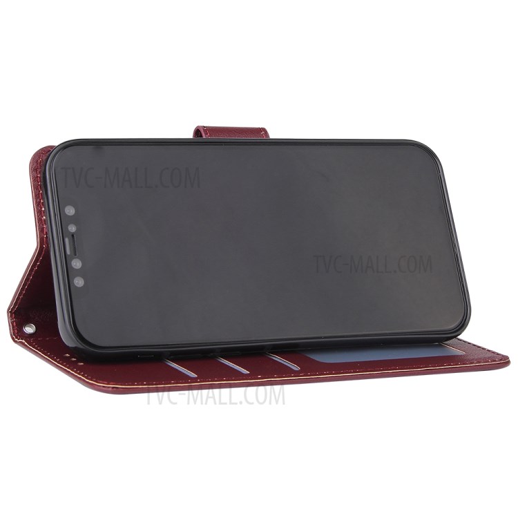 PU Leather Case with Lanyard for iPhone 12 Pro/12 - Wine Red-4