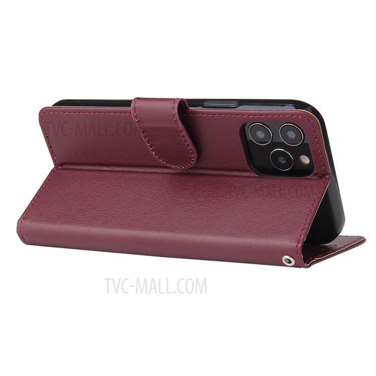 PU Leather Case with Lanyard for iPhone 12 Pro/12 - Wine Red-5