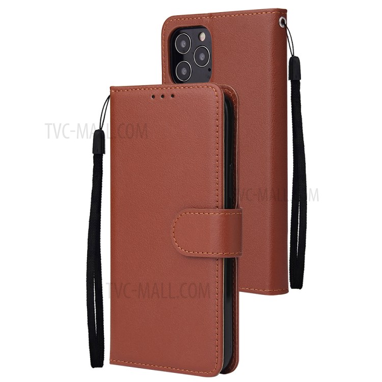PU Leather Case with Lanyard for iPhone 12 Pro/12 - Brown-1