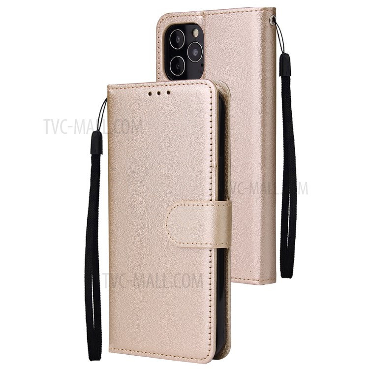 With Wallet Stand Leather Protective Cover with Strap for iPhone 12 Pro Max 6.7 inch - Gold-1