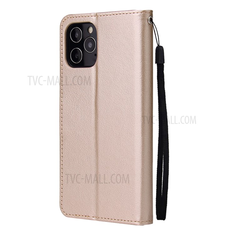 With Wallet Stand Leather Protective Cover with Strap for iPhone 12 Pro Max 6.7 inch - Gold-3