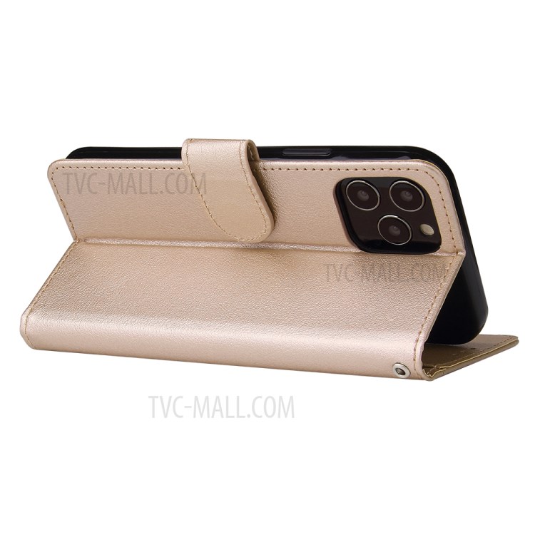 With Wallet Stand Leather Protective Cover with Strap for iPhone 12 Pro Max 6.7 inch - Gold-5