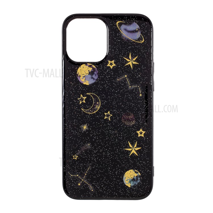 Estrela Planeta Adesivo Imprimir Caso TPU Epoxy Pele Para Iphone 12 Pro Máximo De 6,7 Polegadas - Preto-1