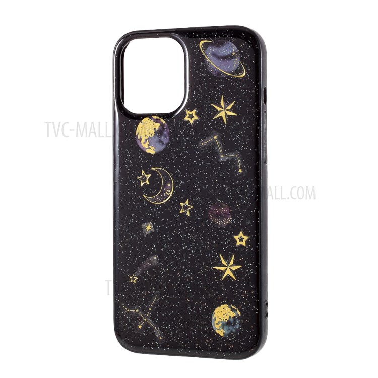Estrela Planeta Adesivo Imprimir Caso TPU Epoxy Pele Para Iphone 12 Pro Máximo De 6,7 Polegadas - Preto-2