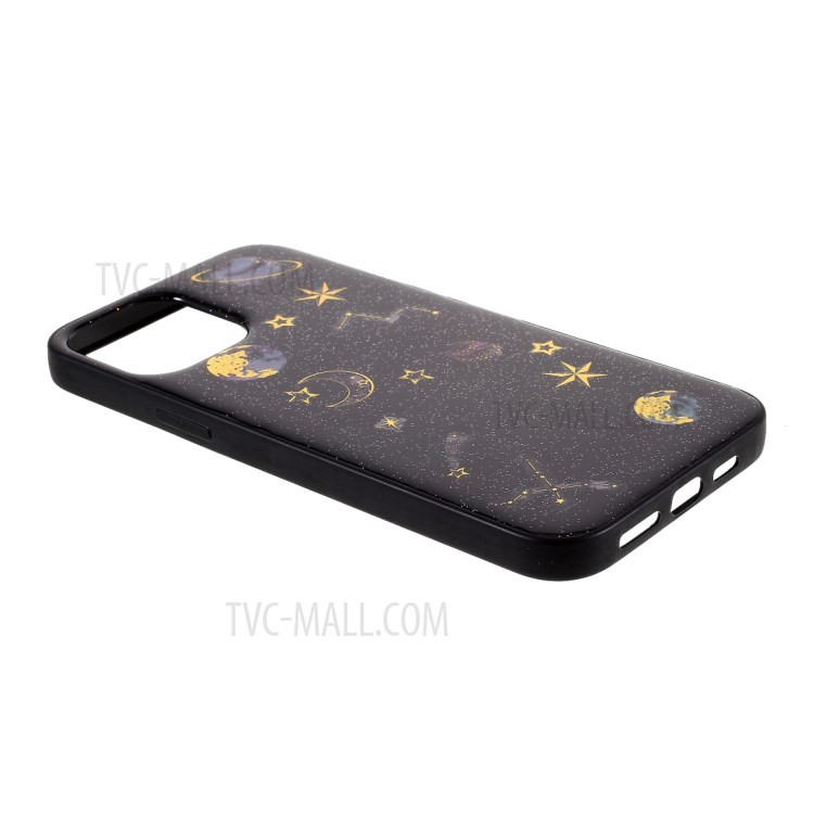 Estrela Planeta Adesivo Imprimir Caso TPU Epoxy Pele Para Iphone 12 Pro Máximo De 6,7 Polegadas - Preto-5