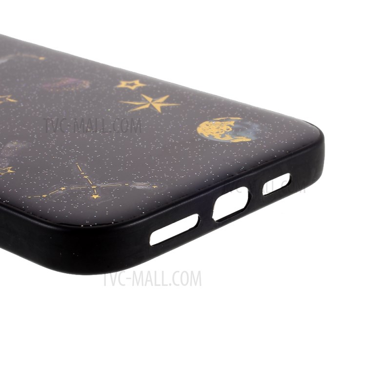 Estrela Planeta Adesivo Imprimir Caso TPU Epoxy Pele Para Iphone 12 Pro Máximo De 6,7 Polegadas - Preto-6