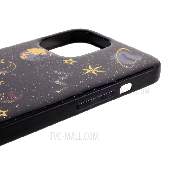 Estrela Planeta Adesivo Imprimir Caso TPU Epoxy Pele Para Iphone 12 Pro Máximo De 6,7 Polegadas - Preto-8