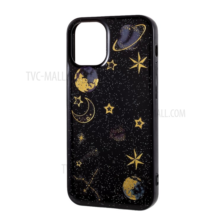 Epoxy TPU Star Planet Printing Case Shell for iPhone 12 5.4 inch - Black-2