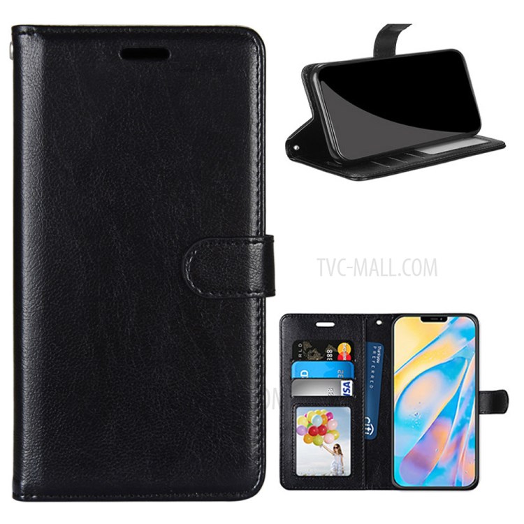 Wallet Stand Magnetic Clasp PU Leather Case for iPhone 12 5.4 inch - Black-1