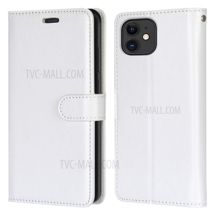 Wallet Stand Magnetic Clasp PU Leather Case for iPhone 12 mini - White-2