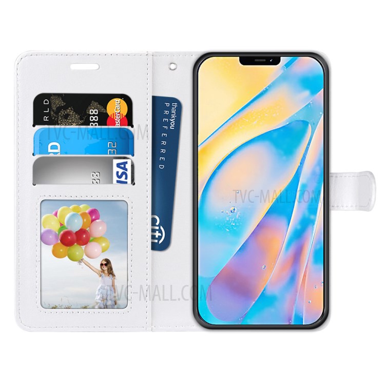 Wallet Stand Magnetic Clasp PU Leather Case for iPhone 12 mini - White-3