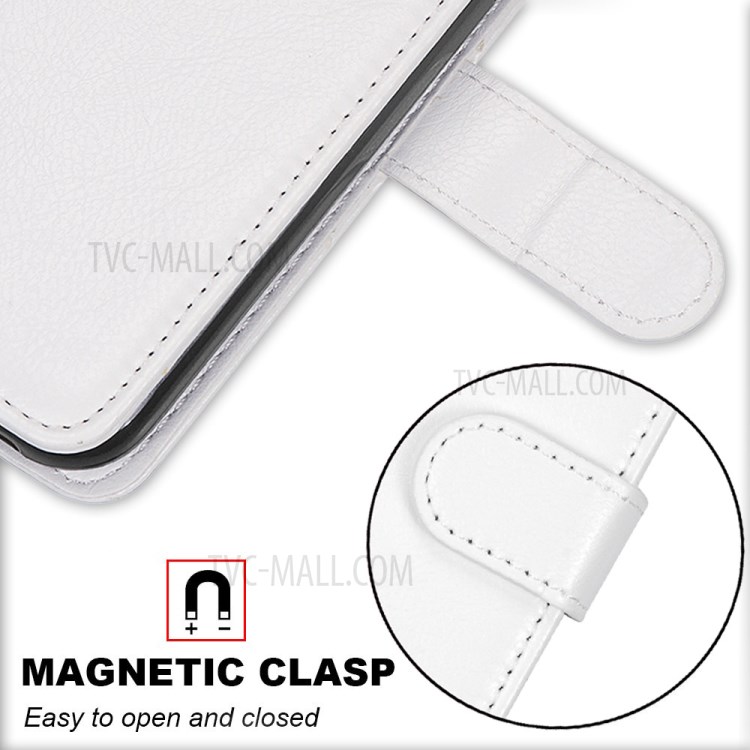 Wallet Stand Magnetic Clasp PU Leather Case for iPhone 12 mini - White-5