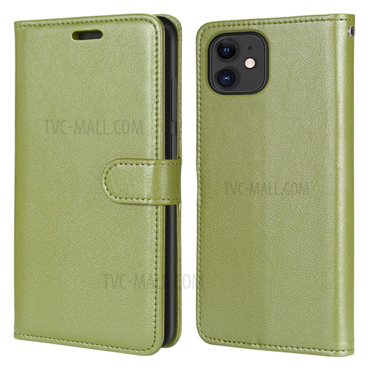 Wallet Stand Magnetic Clasp PU Leather Case for iPhone 12 mini - Green-2
