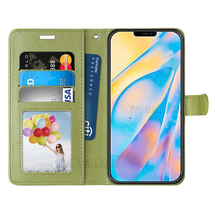 Wallet Stand Magnetic Clasp PU Leather Case for iPhone 12 mini - Green-3