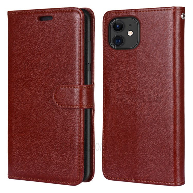 Wallet Stand PU Leather Flip Cover for iPhone 12 Pro/12 - Brown-2