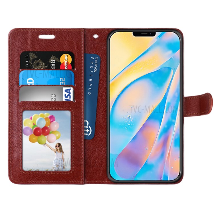 Wallet Stand PU Leather Flip Cover for iPhone 12 Pro/12 - Brown-3