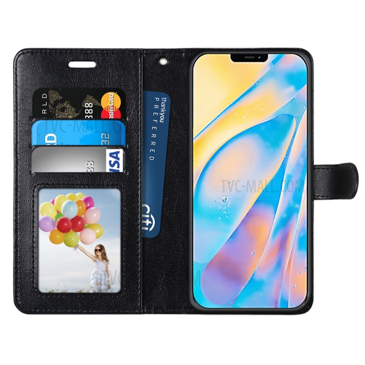 Protective Leather Shell with Wallet Stand for iPhone 12 Pro Max 6.7 inch - Black-3