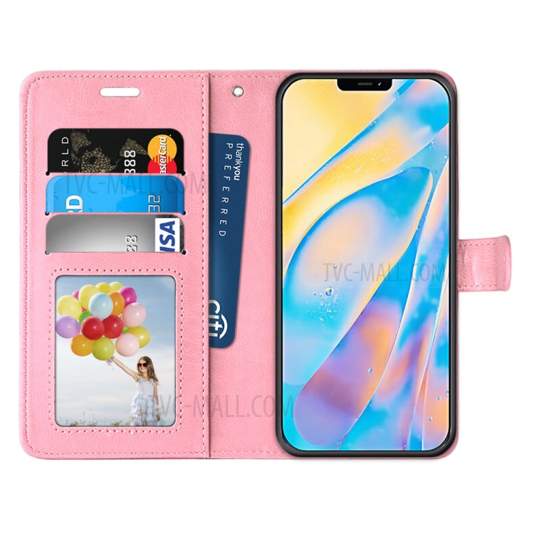Protective Leather Shell with Wallet Stand for iPhone 12 Pro Max 6.7 inch - Pink-3