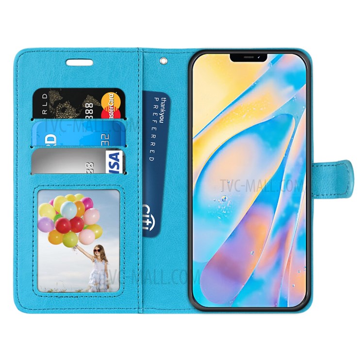 Protective Leather Shell with Wallet Stand for iPhone 12 Pro Max 6.7 inch - Blue-3