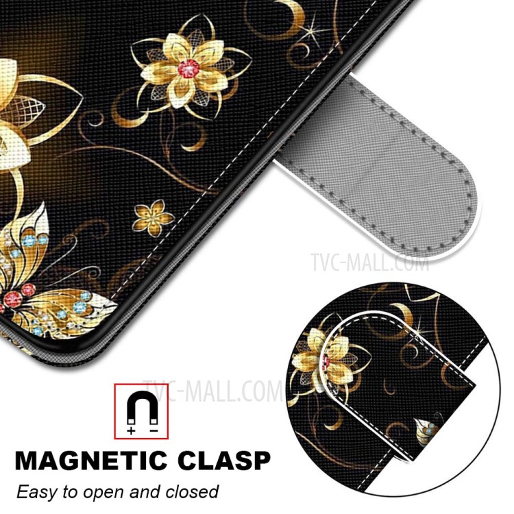 Pattern Printing Cross Texture Leather Wallet Phone Cover with Strap for iPhone 12 Pro Max 6.7 inch - Butterfly and Flowers-6