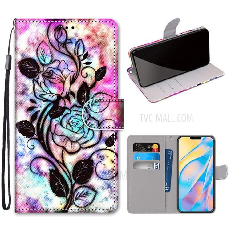 Pattern Printing Cross Texture Leather Wallet Phone Cover with Strap for iPhone 12 Pro Max 6.7 inch - Beautiful Flower-1