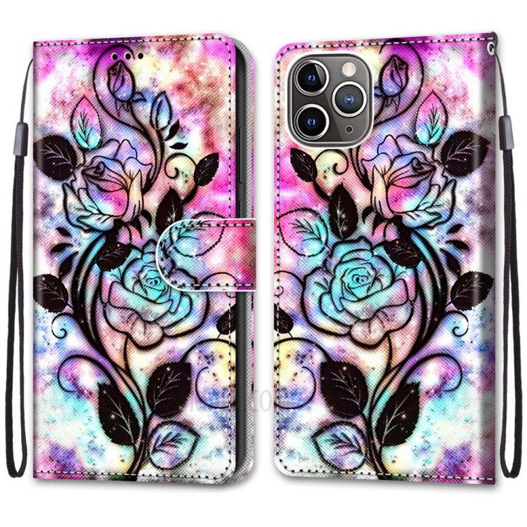 Pattern Printing Cross Texture Leather Wallet Phone Cover with Strap for iPhone 12 Pro Max 6.7 inch - Beautiful Flower-2