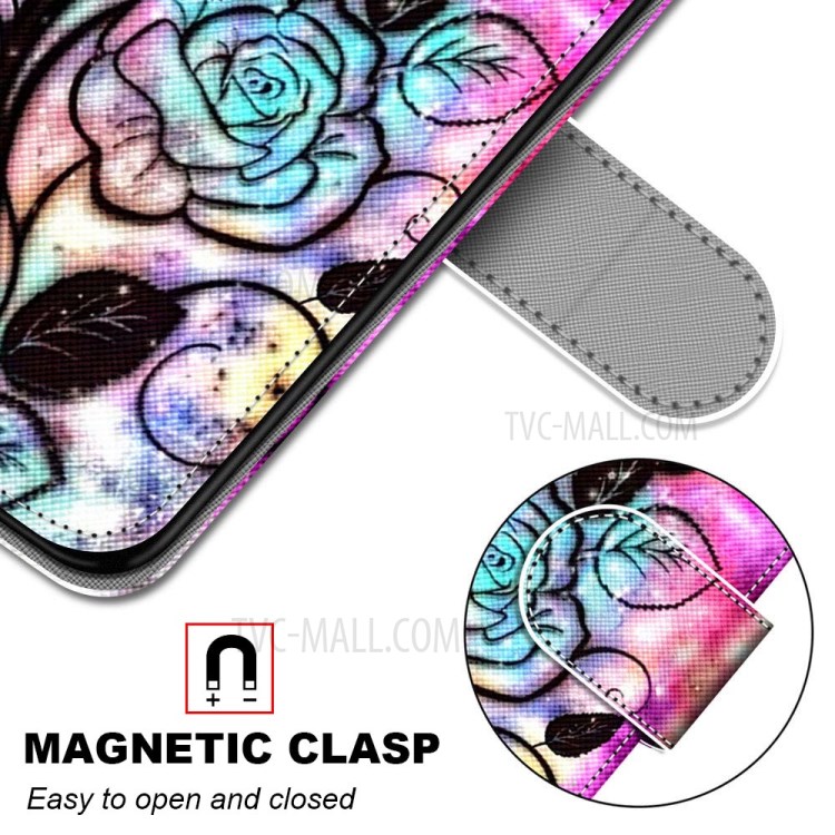 Pattern Printing Cross Texture Leather Wallet Phone Cover with Strap for iPhone 12 Pro Max 6.7 inch - Beautiful Flower-6