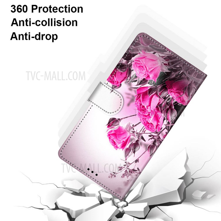 Printing Skin Leather with Wallet Cover with Strap for iPhone 12 Pro/12 - Flower-4