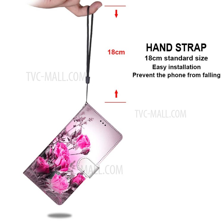 Printing Skin Leather with Wallet Cover with Strap for iPhone 12 Pro/12 Max 6.1 inch - Flower-5