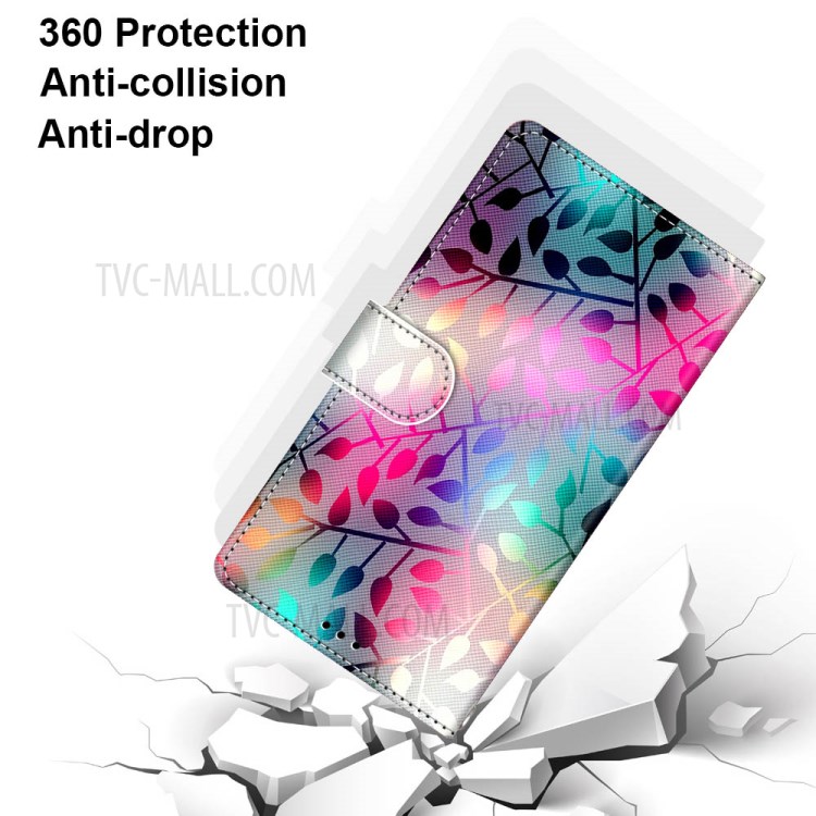 Printing Skin Leather with Wallet Cover with Strap for iPhone 12 Pro/12 - Colorful Leaves-4
