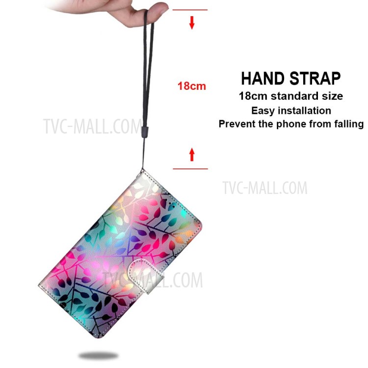 Printing Skin Leather with Wallet Cover with Strap for iPhone 12 Pro/12 - Colorful Leaves-5