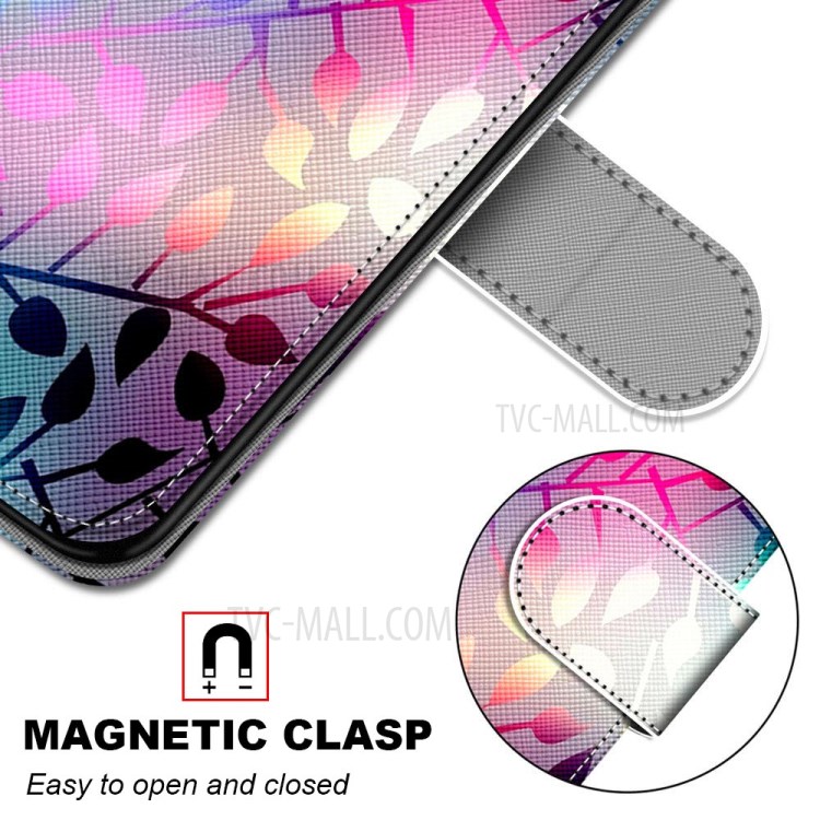 Printing Skin Leather with Wallet Cover with Strap for iPhone 12 Pro/12 - Colorful Leaves-6