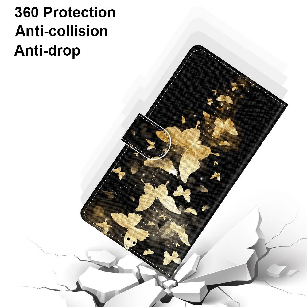 Printing Skin Leather with Wallet Cover with Strap for iPhone 12 Pro/12 - Gold Butterfly-4