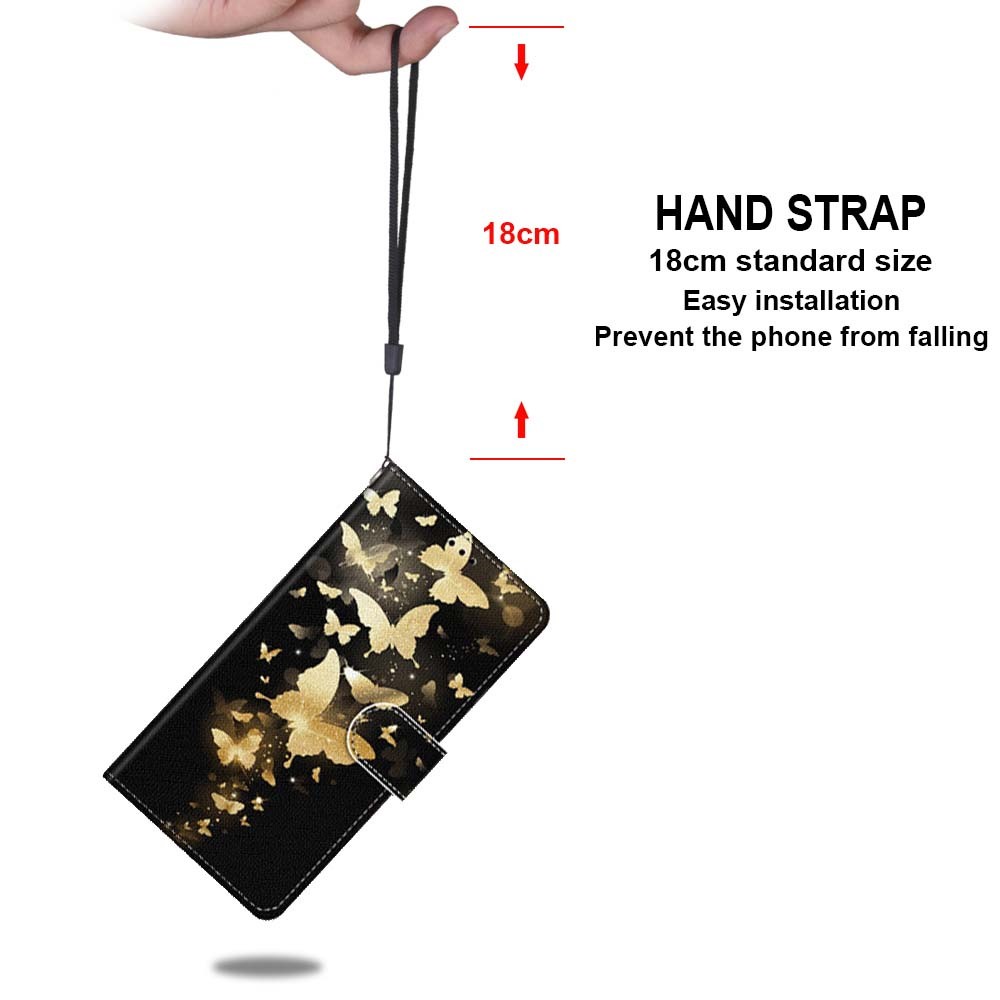 Printing Skin Leather with Wallet Cover with Strap for iPhone 12 Pro/12 - Gold Butterfly-5