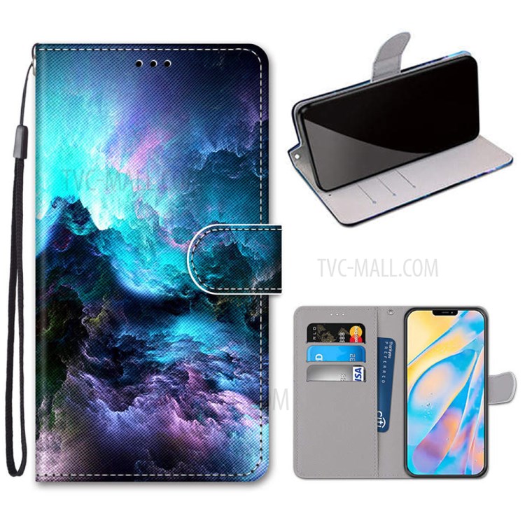 Printing Skin Leather with Wallet Cover with Strap for iPhone 12 Pro/12 - Cloud-1