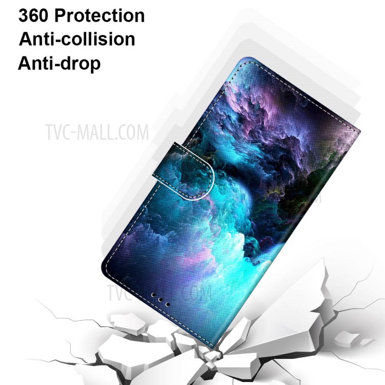 Printing Skin Leather with Wallet Cover with Strap for iPhone 12 Pro/12 - Cloud-4