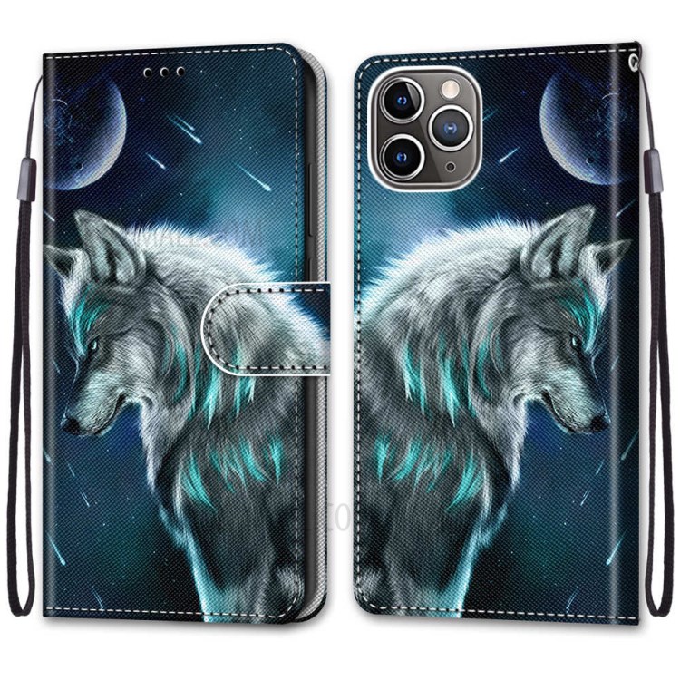Printing Texture Leather Cell Phone Cover with Strap for iPhone 12 mini - Wolf-2