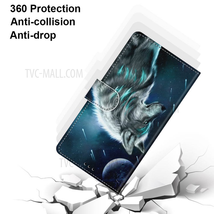 Printing Texture Leather Cell Phone Cover with Strap for iPhone 12 mini - Wolf-4