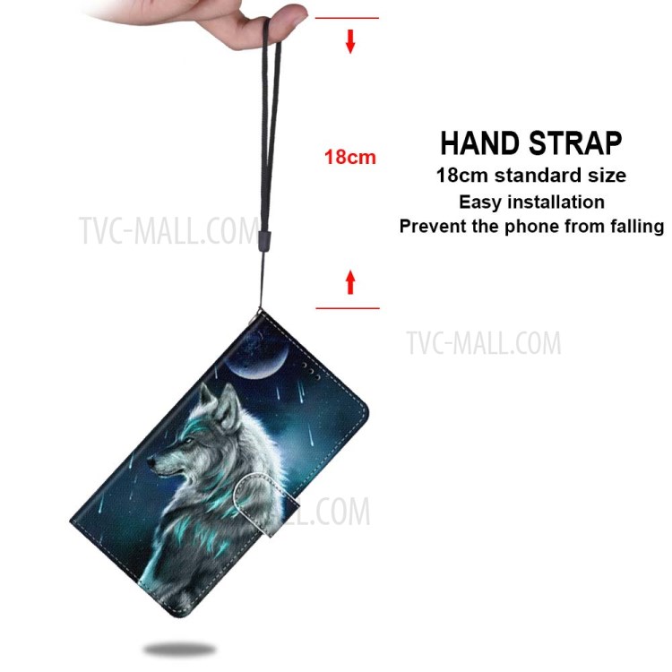 Printing Texture Leather Cell Phone Cover with Strap for iPhone 12 mini - Wolf-5