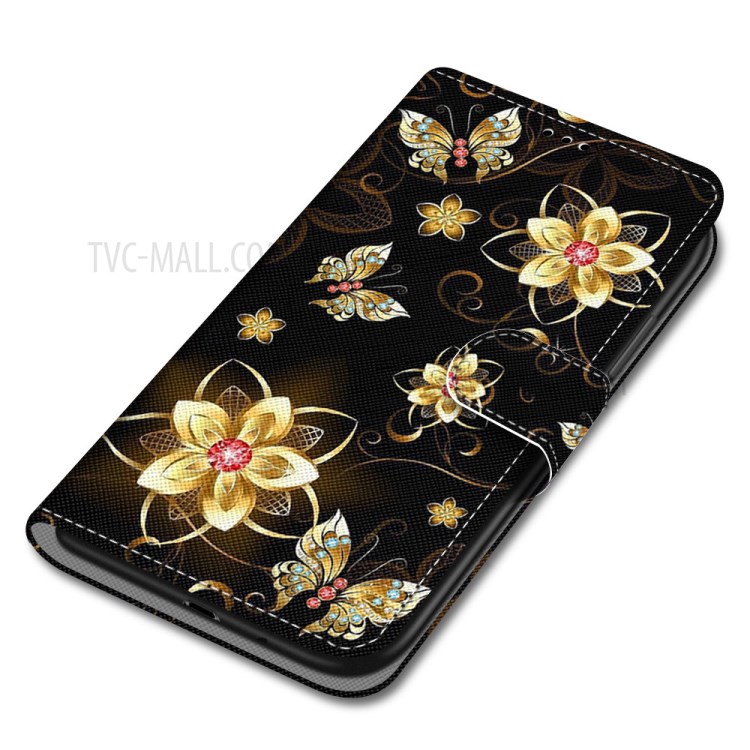 Printing Texture Leather Cell Phone Cover with Strap for iPhone 12 mini - Gold Flowers-3