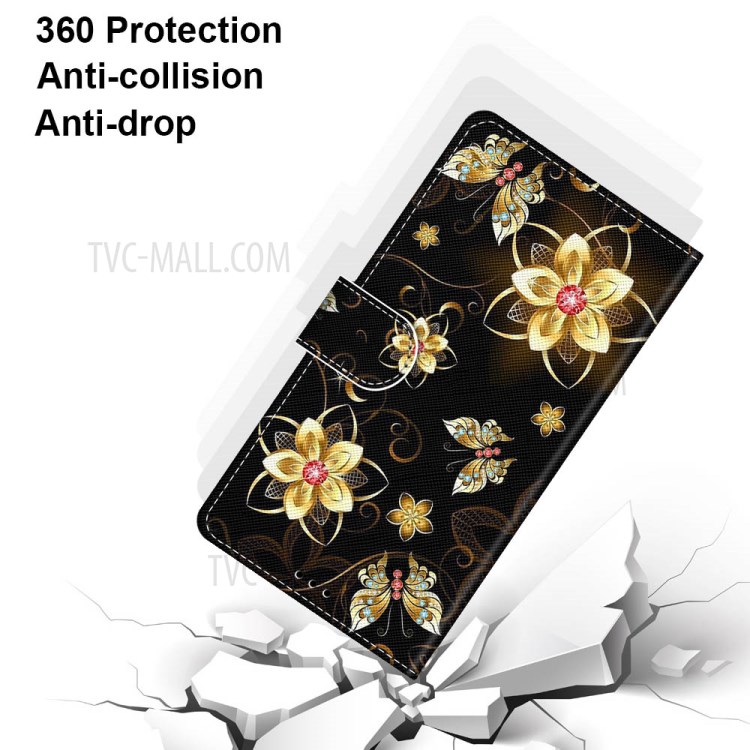 Printing Texture Leather Cell Phone Cover with Strap for iPhone 12 mini - Gold Flowers-4