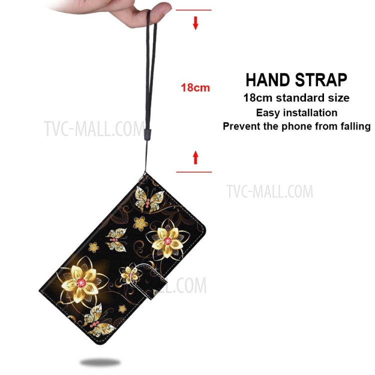 Printing Texture Leather Cell Phone Cover with Strap for iPhone 12 mini - Gold Flowers-5