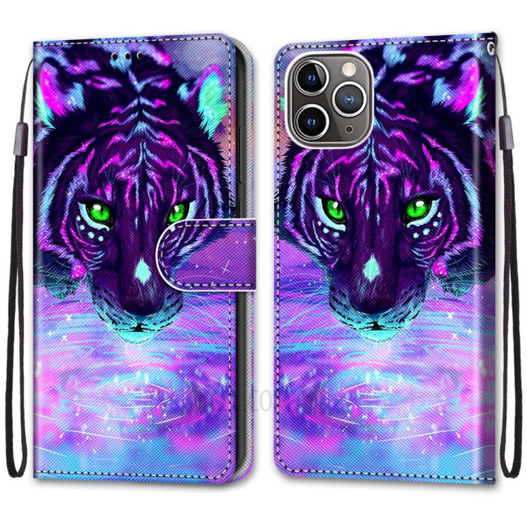 Printing Texture Leather Cell Phone Cover with Strap for iPhone 12 mini - Tiger-2