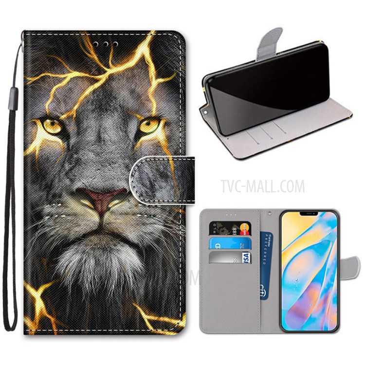 Printing Texture Leather Cell Phone Cover with Strap for iPhone 12 mini - Tiger Face-1