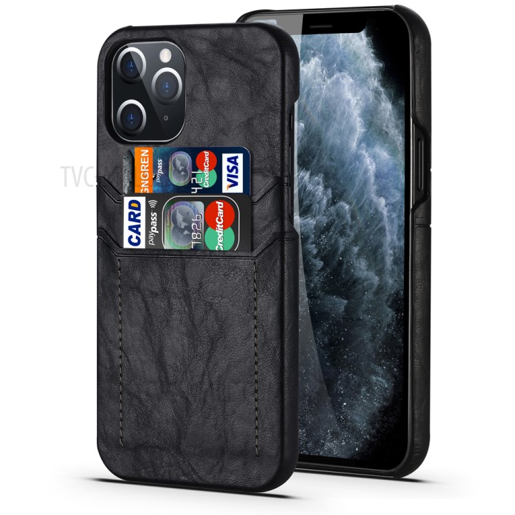 PU Leather Coated PC Shell with Card Holder Cover for iPhone 12 Pro Max 6.7 inch - Black-2