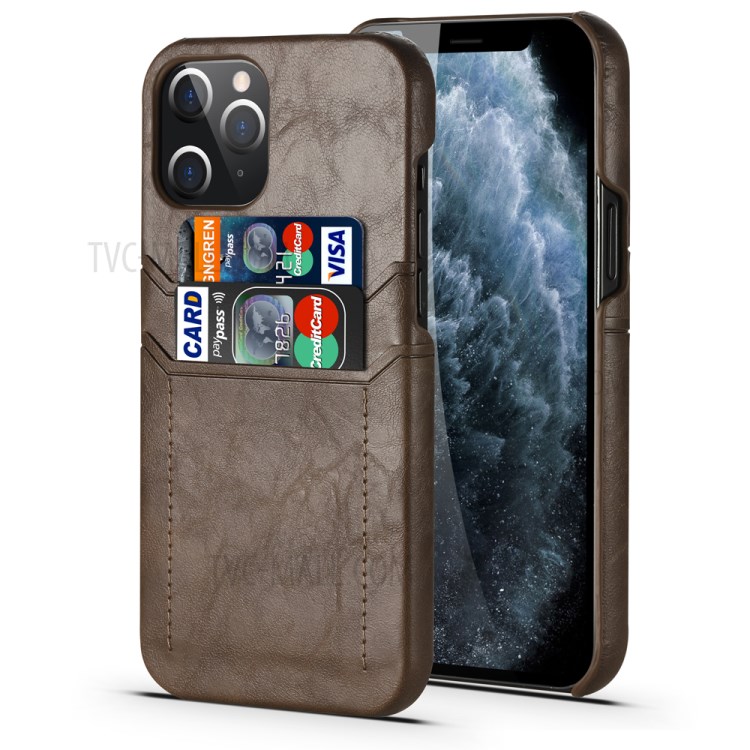 PU Leather Coated PC Shell with Card Holder Cover for iPhone 12 Pro Max 6.7 inch - Coffee-2