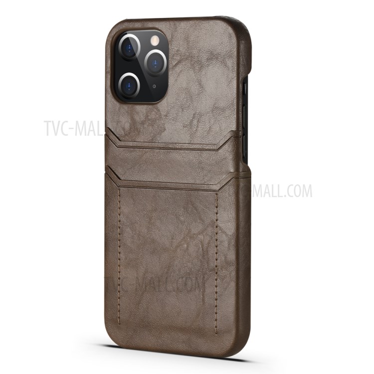 PU Leather Coated PC Shell with Card Holder Cover for iPhone 12 Pro Max 6.7 inch - Coffee-4