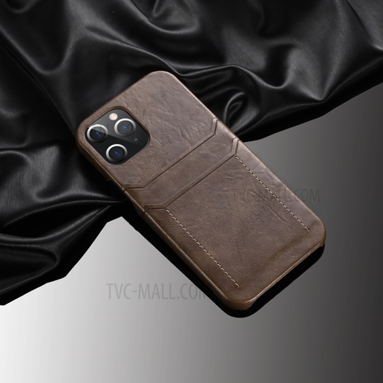 PU Leather Coated PC Shell with Card Holder Cover for iPhone 12 Pro Max 6.7 inch - Coffee-6