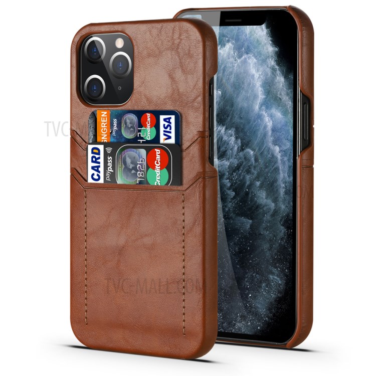 PU Leather Coated PC Shell with Card Holder Cover for iPhone 12 Pro Max 6.7 inch - Brown-2