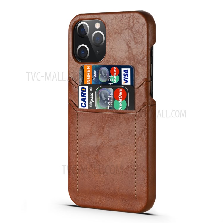 PU Leather Coated PC Shell with Card Holder Cover for iPhone 12 Pro Max 6.7 inch - Brown-3